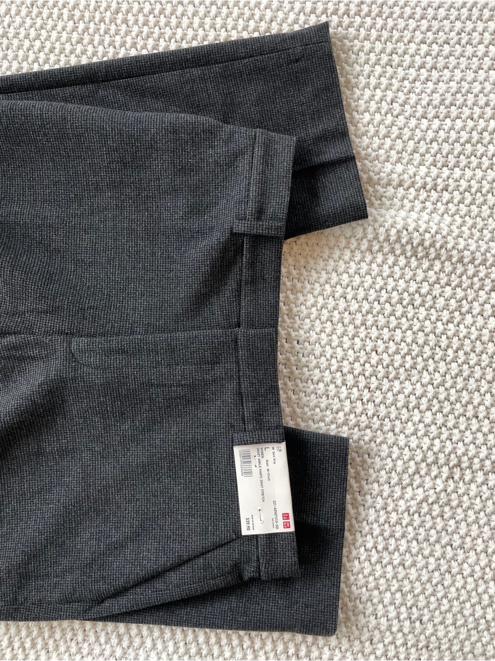 Uniqlo Smart Ankle Pants Stretch Dark Gray Charcoal Houndstooth Pants Large NWT - Picture 2 of 7